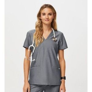 FIGS Womens Casma Three-Pocket Scrub Top Gray V Neck Size Medium FW1100